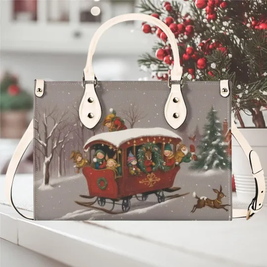 Discover vegan leather Handbag tote Christmas Holiday fall winter Sled