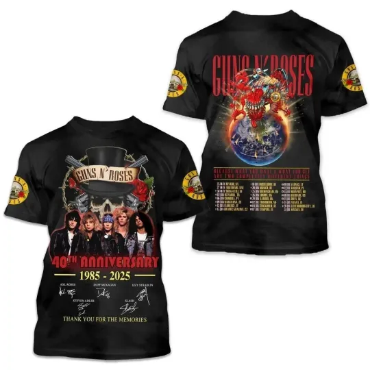 Discover Gns N Roses Tour 2025 3D T-Shirt Unisex All Size Shirt Good Price