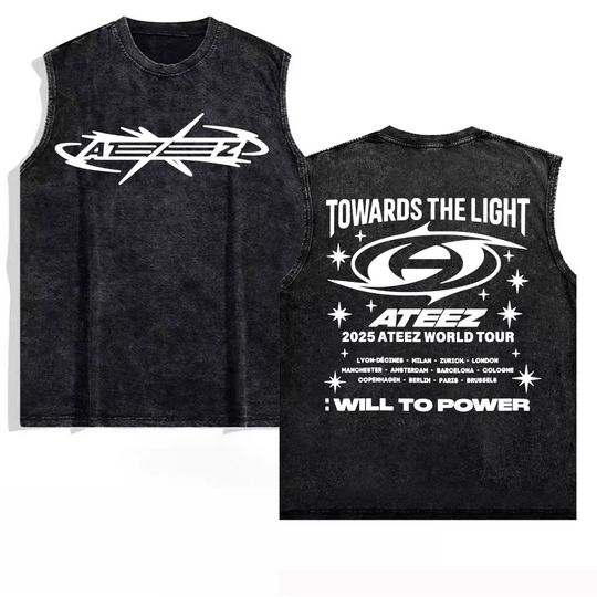 Discover 2025 Ateez Europe Tour Towards The Light Tops Vintage Washed Tank Top