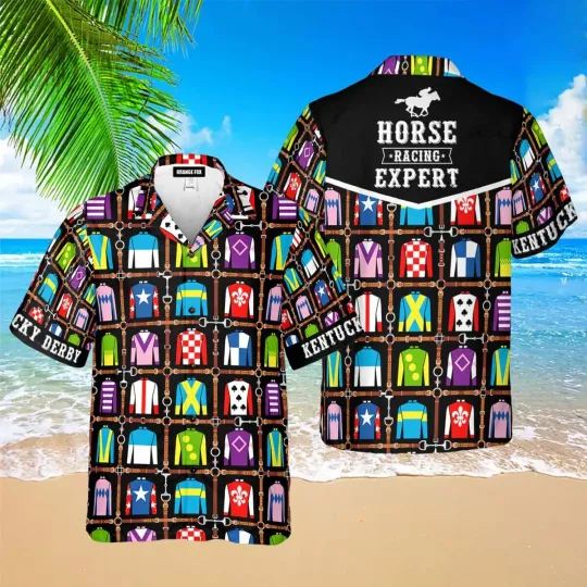 Discover Horse Racing Colorful Uniform Hawaiian Shirt , Button Down Full Size S-5XL