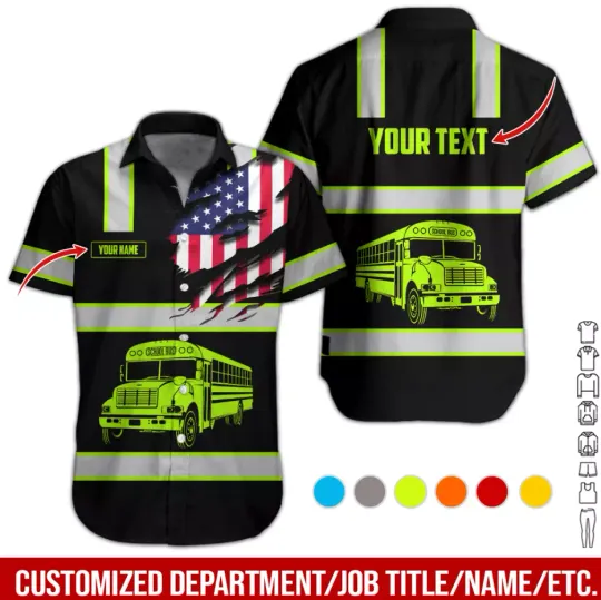 Discover Personalized Name And Color School Bus Driver Uniform Hawaiian Shirt