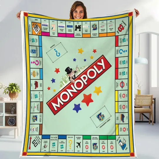 Discover Monopoly Blanket  Monopoly Board Game Fleece Blanket, Mr. Monopoly Blanket Game