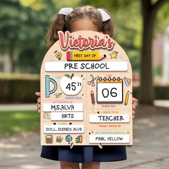 Discover Reusable Back to School Wooden Board, Personalized First Day Of School Sign