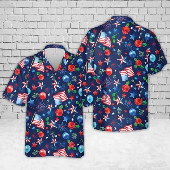 Discover 4th of July Flags Patriotic Hawaiian Shirt