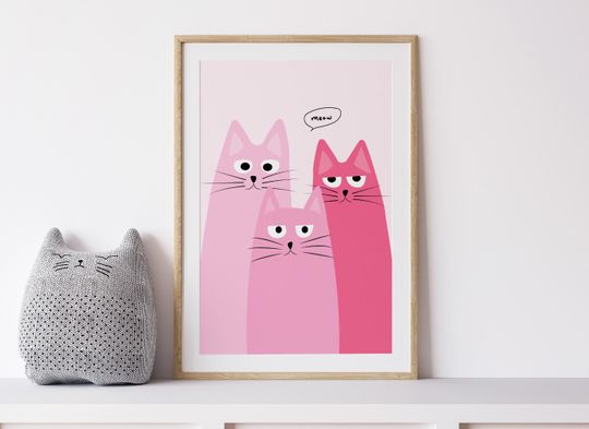 Discover Cute Cat Poster, Cat Wall Art, Pink Wall Art, Printable Poster