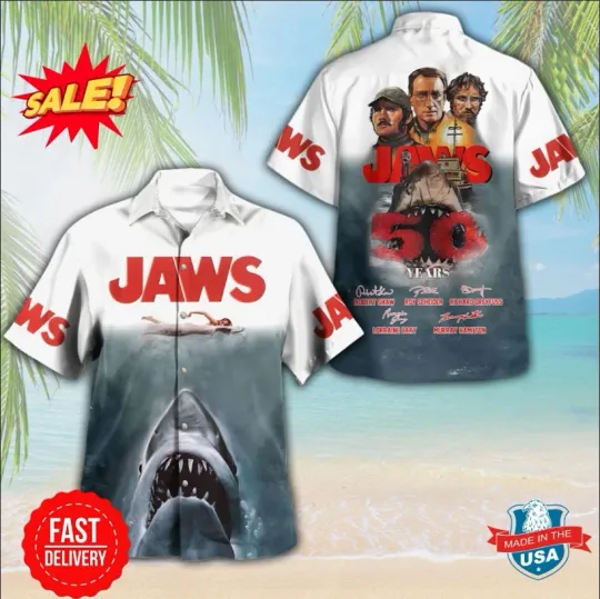 Discover Jaws 3D 50 Years Hawaiian Shirt