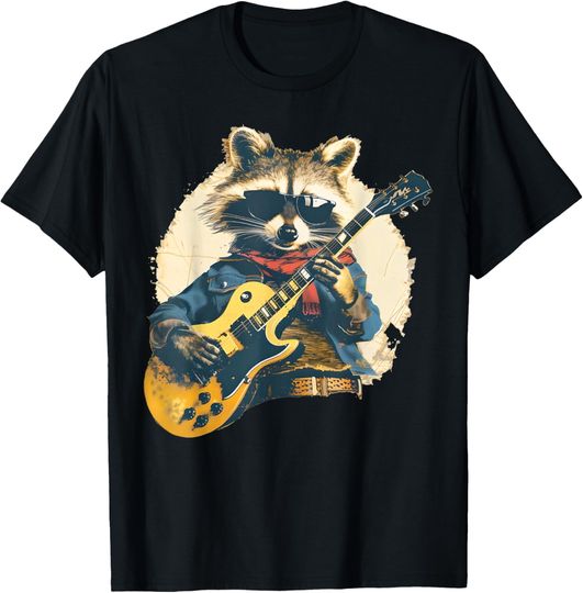 Discover Funny Rock Star Raccoon Guitarist Trash Panda Racoon Guitar T-Shirt