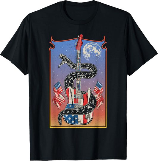 Discover American Flag Guitar 4th of July Guitarist USA Country Music T-Shirt