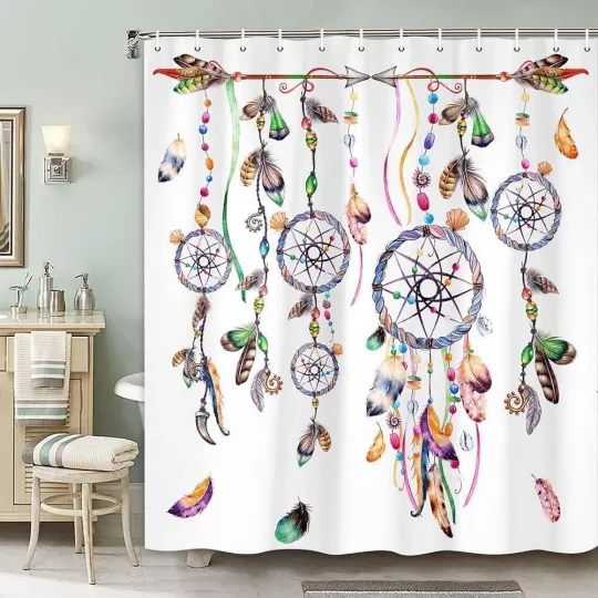 Discover Feather Dreamcatcher Extra Long Fabric Shower Curtain Waterproof Bathroom Decor