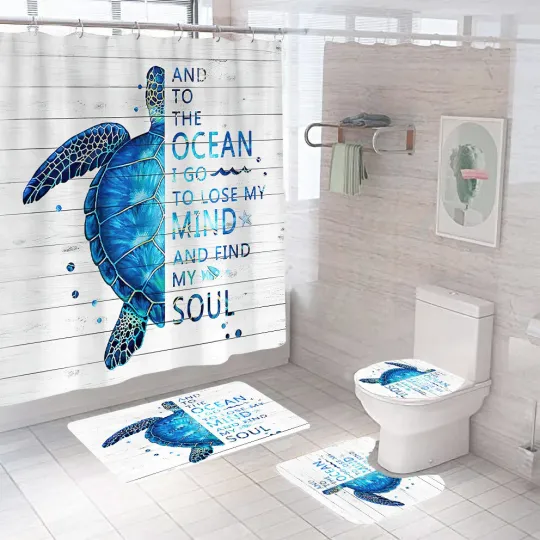 Discover Sea Turtle Shower Curtain Bathroom Rug Set Bath Mat  Toilet Lid Cover