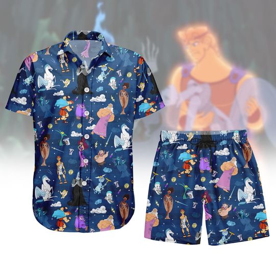 Discover Herculess Disneyyy Button Shirt, Cartoon Characters Hawaiian Short
