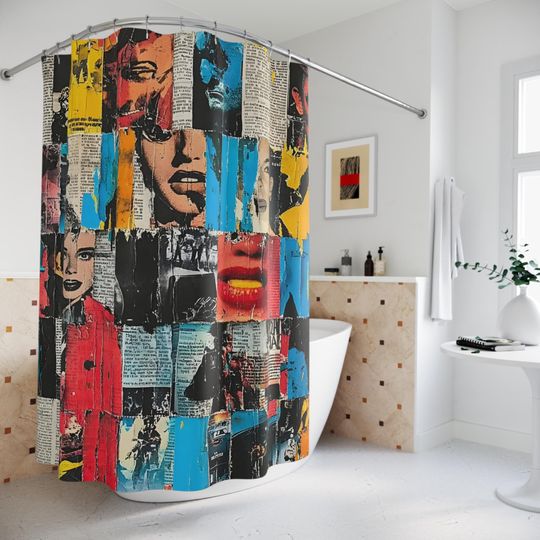 Discover Vibrant Pop Art Shower Curtain, Retro Bathroom Decor, Colorful Art Shower Curtain hroom