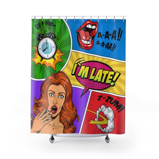 Discover Retro Comic Style Shower Curtain, Fun Bathroom Decor
