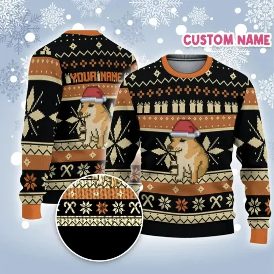 Discover Personalize Christmas Ugly Dog Icon Pixel Orange NDA26, Meme Dog Chrismas