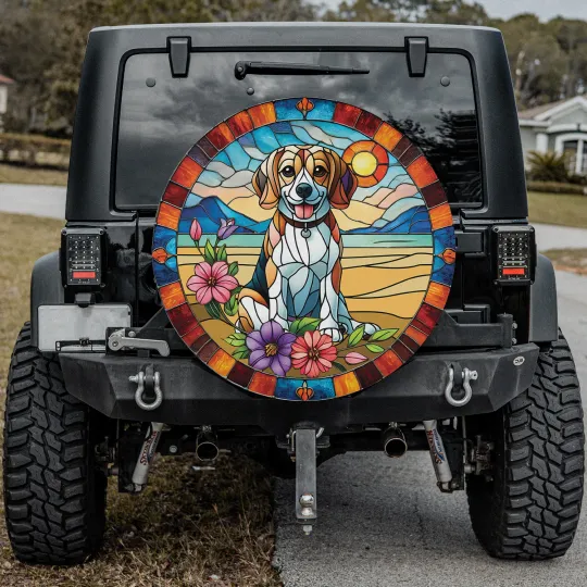 Discover Beagle Dog Spare Tire Cover, Colorful Waterproof Wheel Protector For Car