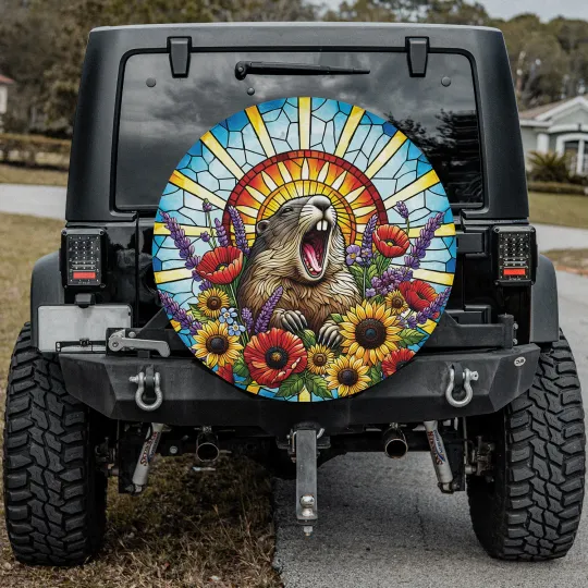 Discover Funny Groundhog Spare Tire Cover, Animal Meme Vinyl Protector