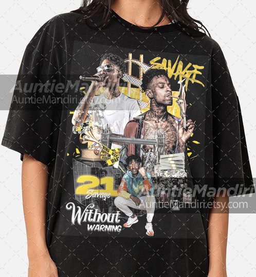 Discover Vintage 21 Savage Without Warning T-Shirt, Limited Edition Unisex Softstyle Tee