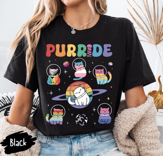 Discover Purride Shirt, Cats In Space Shirt, Cat Pride Shirt, Rainbow Cats Shirt, LGBT Cats Shirt