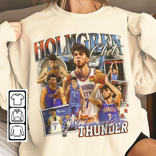 Discover Chet Holmgren Oklahoma City Basketball Sweatshirt, Thunder Basketball Christmas Gift