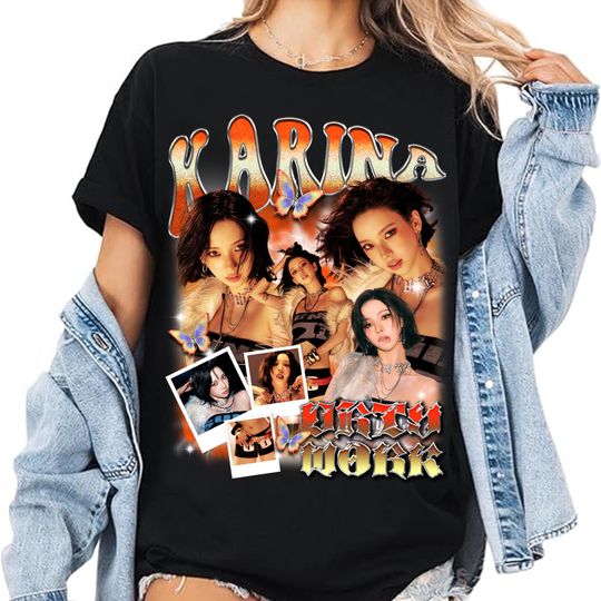 Discover Retro Karina Aespa Dirty Work T-shirt, 2025 Aespa Live Tour SYNK AeXIS Line Shirt