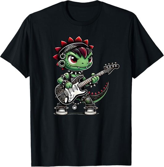 Discover Cute Punk Girl Dinosaur Guitar Band, Rock and Roll Dino T-Shirt