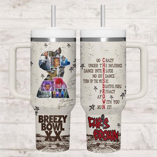 Discover Chris Brown Breezy Bowl 40oz Tumbler, Breezy Bowl XX 2025 Tumbler Cup, Chris Brown Fan Gift
