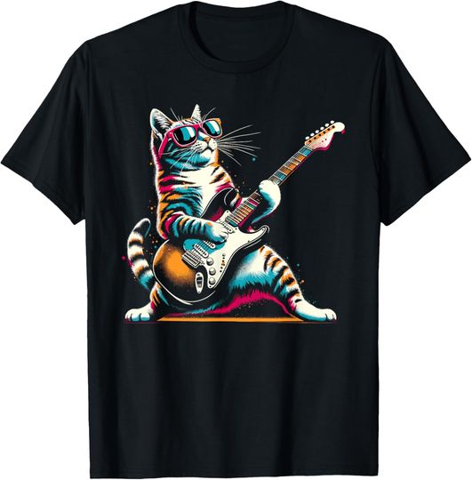 Discover Guitar Cat Novelty Rock Music Band Concert Funny Cat T-Shirt
