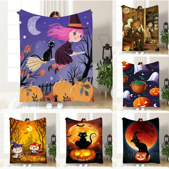 Discover Halloween Digital Printed Flannel Blanket Cartoon Nap Air Conditioning Blanket