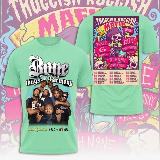 Discover Bone Thugs-N-Harmony x Tech N9ne x Three 6 Mafia Tour 2025 3D T-Shirt For All