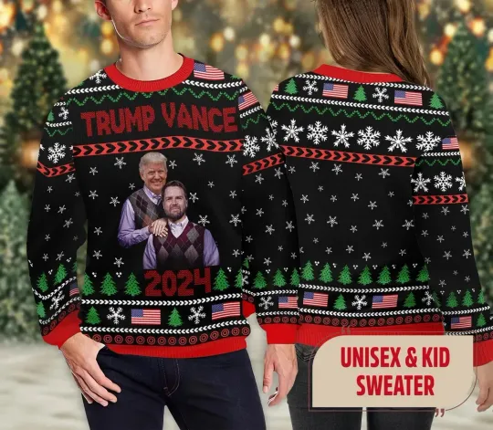 Discover Trump Vance 2024 Ugly Christmas Sweater, Donald Trump President Christmas Gift
