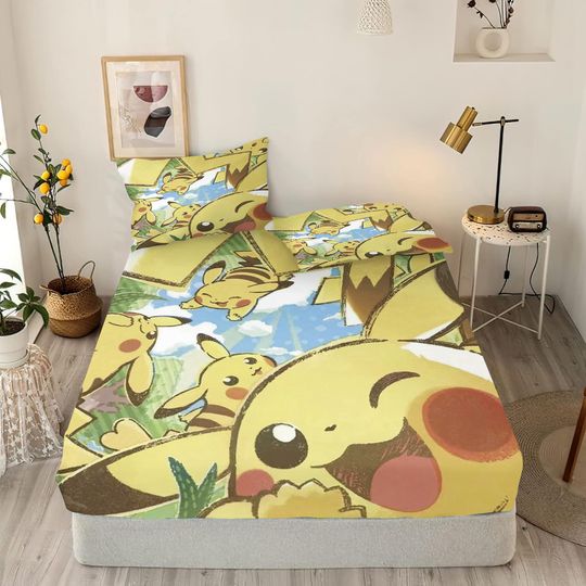 Discover Cute Lightning Mouse Cartoon Fitted Sheets Anime