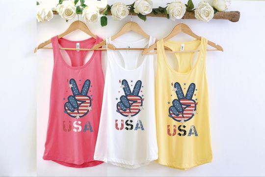 Discover Retro 4th of July Tank, USA Tank Top, USA Peace Tank, Groovy 4th of July Tank