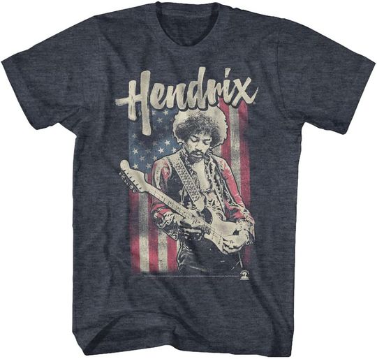 Discover Jimi Hendrix 1960's Psychedelic Musical Icon USA Flag Distressed T-Shirt Tee