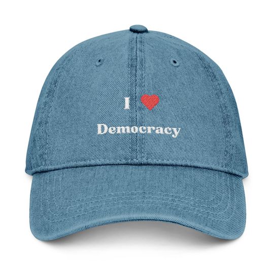Discover Patriotic Embroidered I Love Democracy Hat, Black or Denim, Patriot, Patriotism, Fourth of July, USA
