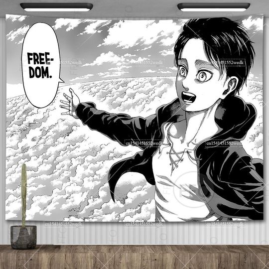 Discover Eren Jaeger Freedom Tapestry Wall Hanging Japanese Anime Tapestry