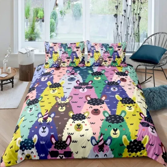 Discover Cute Llama Alpaca Bedding Set Cartoon Llama Duvet Cover For Teens Funny