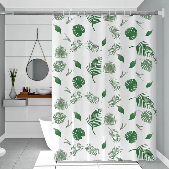 Discover Simple wind green leaves bathroom shower curtain
