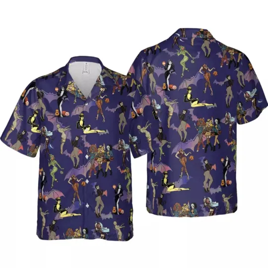 Discover Horror Pin Up Girls Hawaiian Shirt, Halloween Shirt