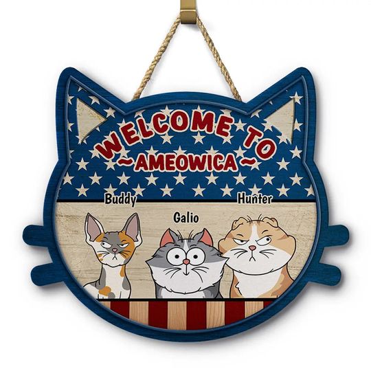 Discover Welcome To Ameowica Cat Lovers - Personalized Custom Shaped Wood Sign