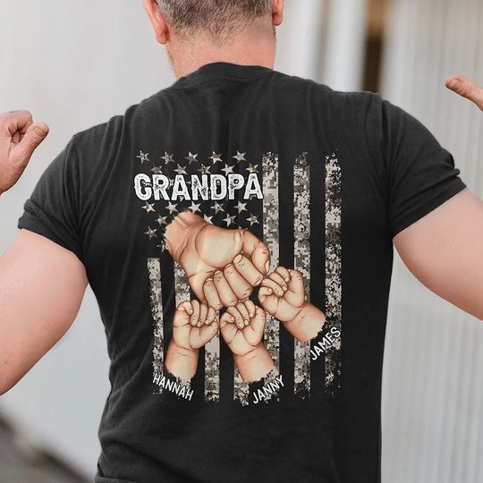 Discover Stars And Stripes Grandpa Is Like Dad Without Rules Fist Bump With Kids - Personalized T Shirt