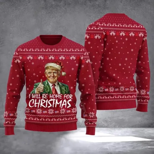 Discover Trump I'll Be Home For Christmas Ugly Christmas Sweater, Donald Trump Gift