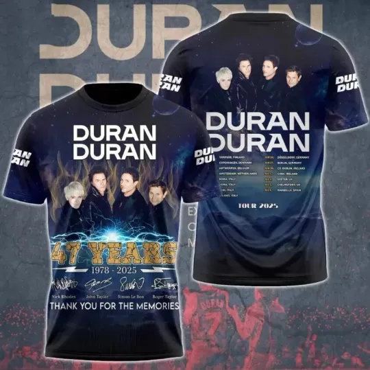 Discover Duran Duran 47 Years 1978-2025 Thanks For Memories AOP 3D T-shirt