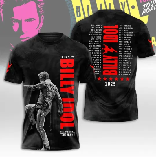 Discover Billy Idol It's A Nice Day To Tour Again 2025 3D T-Shirt