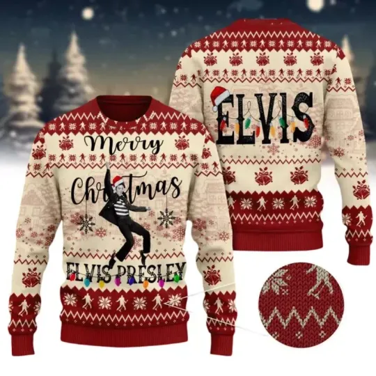 Discover BG Elvis Presley Merry Christmas Ugly Sweater, Elvis Santa Hat Sweatshirt