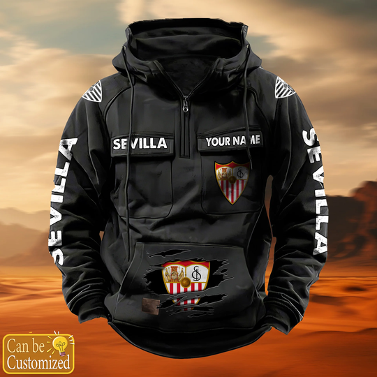 Discover Personalized Sevillaa Vintage Quarter Zip Hoodies, Sevilla Printed Cargo Hoodie