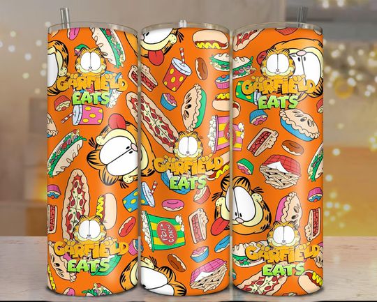 Discover Cartoon Cats Eats 20 oz Tumbler with lid and straw