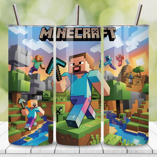 Discover Minecraft Tumbler with lid and straw