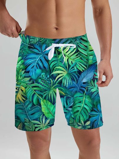 Discover Hawaiian men's Beach Shorts Tropical Plant Beach Patterns 3D Printed men's Shorts