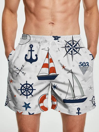 Discover Men's Quick-drying Printed Swimming Trunks Breathable Casual Beach Shorts