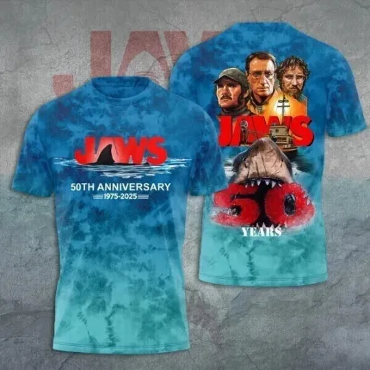 Discover Jaws 50Th Anniversary 1975-2025 3D All Over Printed T-Shirt Unisex